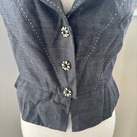 Rebecca Taylor Gray Puff Sleeve Fitted Blazer Peplum Jeweled Buttons Twee Career - Picture 2 of 9